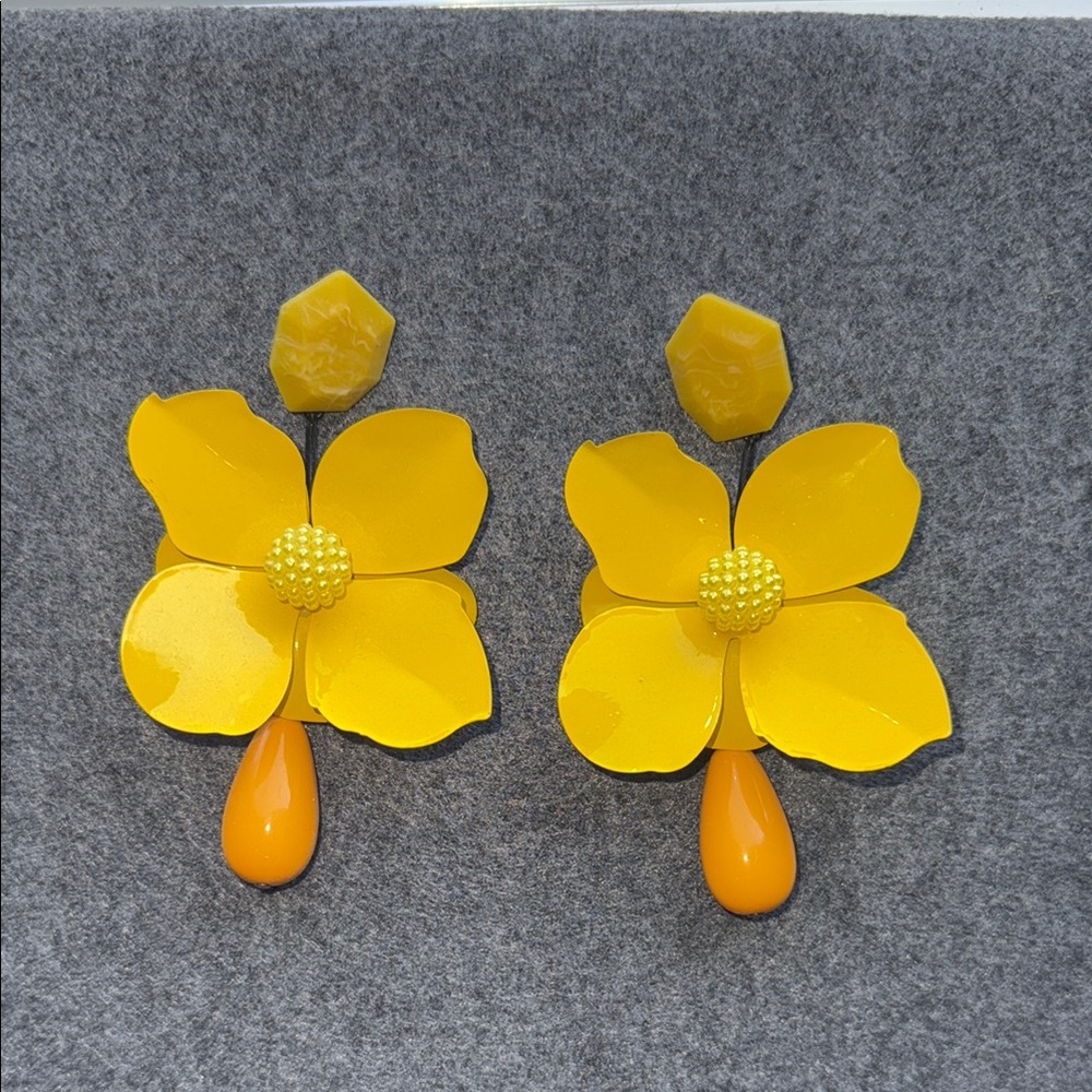 Contemporary Yellow and Orange Floral Earrings